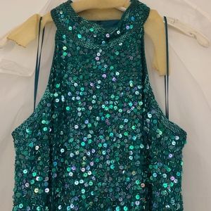 Long Green Sequined Beaded Dress